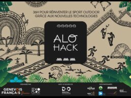 Affiche pour le ahlohack ''36h pour réinventer le sport outdoor grâce aux nouvelles technologies'', événement genève, Geneva Creativity Center, Academia & Industry Innovative Collaboration